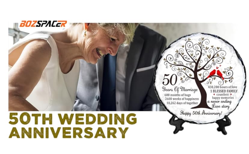 Golden Couple Slate Plate – 50th Wedding Anniversary for Parents, Gifts for Husband and Wife – Unique Decorative Keepsake Sign to Celebrate 50 Years of Love and Marriage