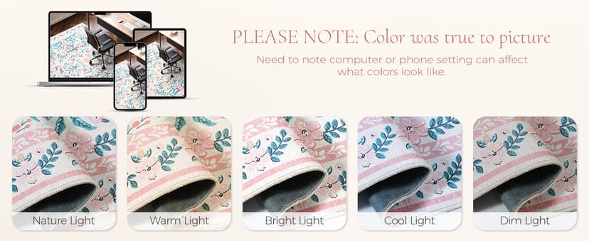 Anidaroel 36"x48" Office Chair Mat for Hardwood Floor, Boho Floral Floor Mat for Office Chair, Anti-Slip Desk Rug for Office, Low Pile Desk Chair Mats for Hardwood, Blush Pink Small Office Rug