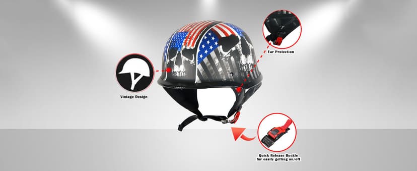 1Storm Novelty Motorcycle Half Face Helmet Open German Style DOT Approved: HKY602 Matt Black