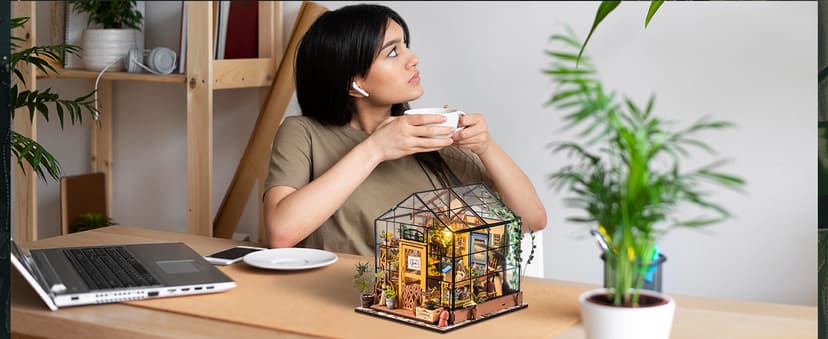Rolife DIY Miniature House Kit Greenhouse, Tiny House Kit for Adults to Build, Mini House Making Kit with Furniture, Halloween/Christmas Decorations/Gifts for Family and Friends (Cathy's Greenhouse)