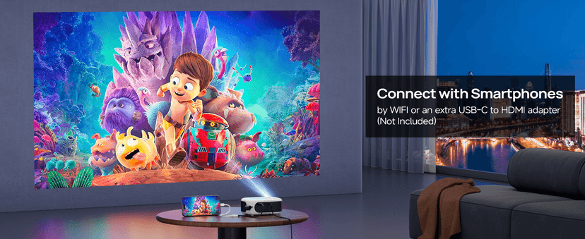 Projector with WiFi and Bluetooth, 1080P Full HD Portable Projector, 4K Supported Outdoor Projector, Lag-free 5G WIFI 6, Compatible with iPhone, Android, PC, TV Stick, PS5, Xbox