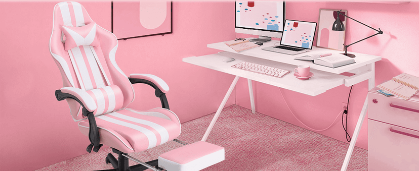 Ferghana Gaming Chairs with Footrest,Computer Game Chair,Massage Gaming Chairs,Christmas,Xmas Gift,PC Gaming Chairs for Adults Teens for Gaming Live Streaming Room(Pink,Racing Version)