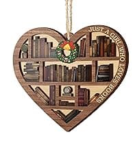 V VIBEPY All Over Printed, Book Lovers Ornaments, Bookshelf Heart Christmas Book Ornament 3.2"x3.5" 2 Layer, Gift for Girl Book Lovers, Gift Idea for Christmas