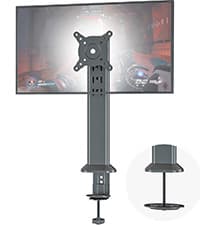 Single LCD Computer Monitor Free-Standing Desk Stand Mount Riser for 13 inch to 32 inch screen with Swivel, Height Adjustable, Rotation, Vesa Base Stand Holds One (1) Screen up to 77Lbs(HT05B-001))