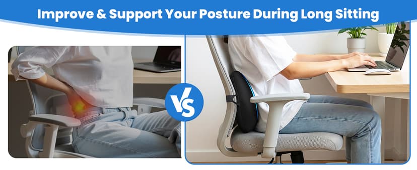 Lumbar Support Pillow for Office Chair, Memory Foam Lower Back Support, Ergonomic Lumbar Pillow with Adjustable Strap, Breathable Cover (Black)