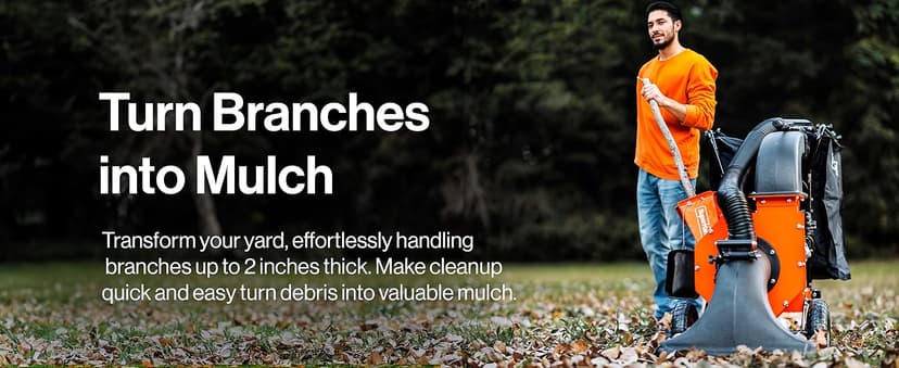 SuperHandy Leaf Vacuum & Wood Chipper – 7HP 209cc Gas Engine, 10:1 Mulch Ratio, 6-Bushel Collection Bag, 13.4" Impeller, Walk-Behind Vacuum Mulcher with Castor Wheels for Lawn & Yard Cleanup