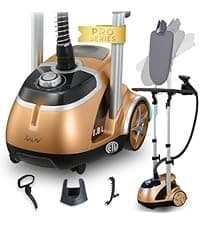 SALAV Heavy Duty Commercial Full-Size Garment Steamer with Foot Pedals and Extra Large 3L (101.5 oz) Water Tank, 1800 watts of Poweful Steam (Navy)