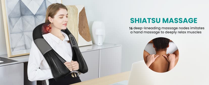 Nekteck Shiatsu Neck Massager for Pain Relief Deep Tissue with Heat, 3D Kneading Massage Pillow Back Shoulder Massagerfor Body Muscle, Plug-in Use for Home Office Car, Gifts for Mom Dad Him Her