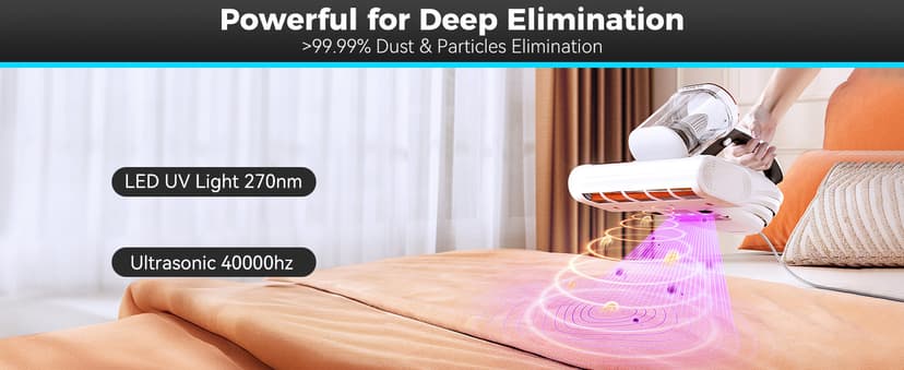 uwant Mattress Vacuum 450W 16Kpa 36000RPM/MIN Bed Vacuum with 149℉ Heating &Ultrasonic, Dual Dust Cup, Smart Display Screen Mattress Vacuums for Skin Health