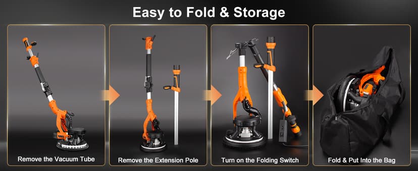 Drywall Sander, 1000W Popcorn Ceiling Removal Tool, Automatic Drywall Sander with Vacuum Dust Collection, LED Light, 6 Variable Speed 800-2200RPM, Foldable & Extendable Handle,15Pcs Sanding Discs