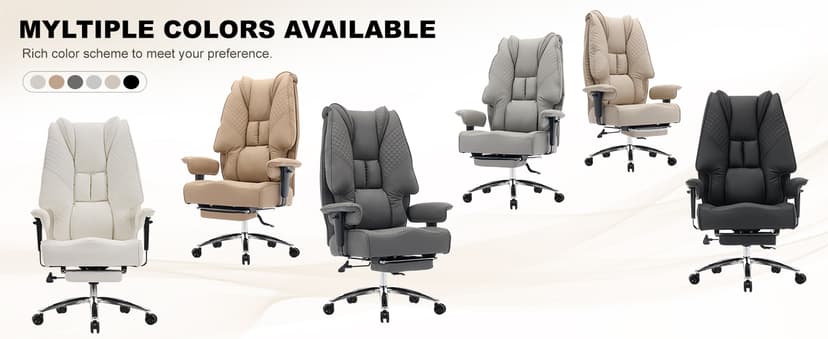 EXCEBET Big and Tall Office Chair 400lbs Wide Seat, Leather High Back Executive Office Chair with Foot Rest, Ergonomic Chairs Lumbar Support for Lower Back Pain Relief (Grey)
