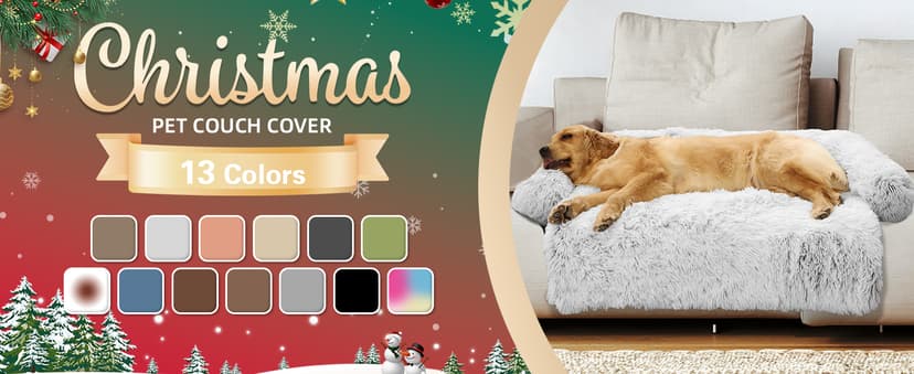 Calming Dog Bed Fluffy Plush Dog Mat for Furniture Protector with Removable Washable Cover for Large Medium Small Dogs and Cats (Large, Light Grey)