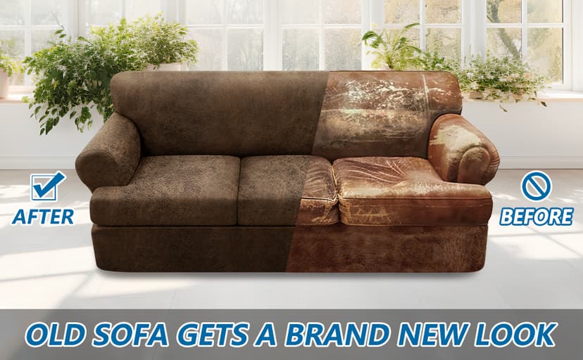 Pfrstuv 4-Piece T Couch Cover - Leather Look Slipcovers for 3 Cushion Sofa, Brown