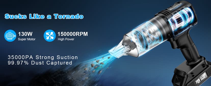 Handheld Vacuum Cleaner Cordless- 35000PA Strong Suction for Car & Home, Car Vacuum Portable Rechargeable Lightweight for Pet Hair with HEPA Filter, Quick Clean in Office/Desk/Couch (Black)