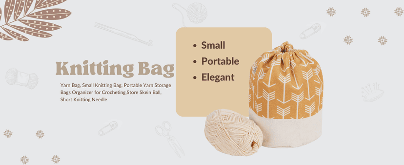 TOGETRUE Yarn Bag, Small Knitting Crochet Bag, Portable Yarn Storage Bags Organizer for Crocheting Project, Store Skein Ball, Short Knitting Needle (Yellow)