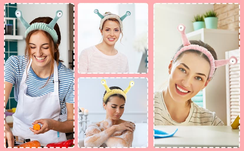 Molain Face Wash Headband, Palm and Snail Spa Hair Bands Makeup Headbands Women Cartoon Cute Coral Fleece Elastic Headband Creative Hair Accessories for Washing Face Shower Beauty Skincare