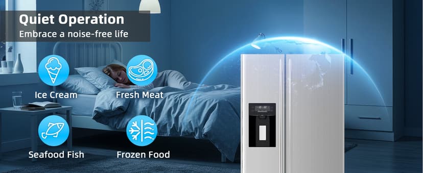 Antarctic Star French Door Refrigerator with Side Freezer, Nugget and Cube Ice Maker, Adjustable Thermostat, 20 Cu. Ft., Stainless Steel