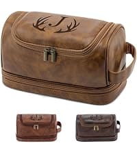 Large Hanging Leather Dopp Kit Engraved Monogram Brown Waterproof Bathroom Shaving Grooming Accessory|Luxury Unique Male Gift Personalized Gifts for Men Dad Father Birthday Toiletry Travel Bag J B0GL21B7QQ