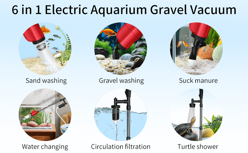 Electric Aquarium Vacuum Gravel Cleaner, 36W 6 in 1 Multifuction Automatic Fish Tank Gravel Cleaner Vacuum for Wash Sand & Water Changer