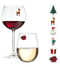 Simply Charmed Christmas Holiday Magnetic Wine Glass Charms & Cocktail Markers Set of 12 - Great Christmas Hostess Gift or Stocking Stuffer