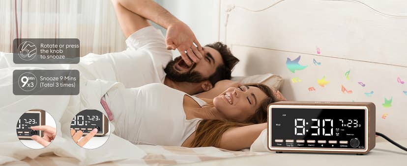 Digital Alarm Clocks Radio for Bedrooms,FM Radio & White Noise Sound Machine with Timer,Bluetooth Speaker,Dual Alarm Clock with Wireless Charging,Dimmable Big LED Display,Holiday Gifts for Men Women