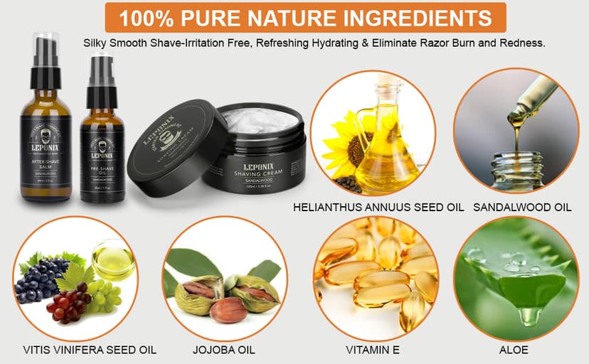 Shaving Kit for Men, Include Safety Razor, Sandalwood Cream, Aftershave, Pre Shave Oil, Shaving Brush and Bowl, Shaving Apron Bib -Unique Gifts for Him Stocking Stuffers