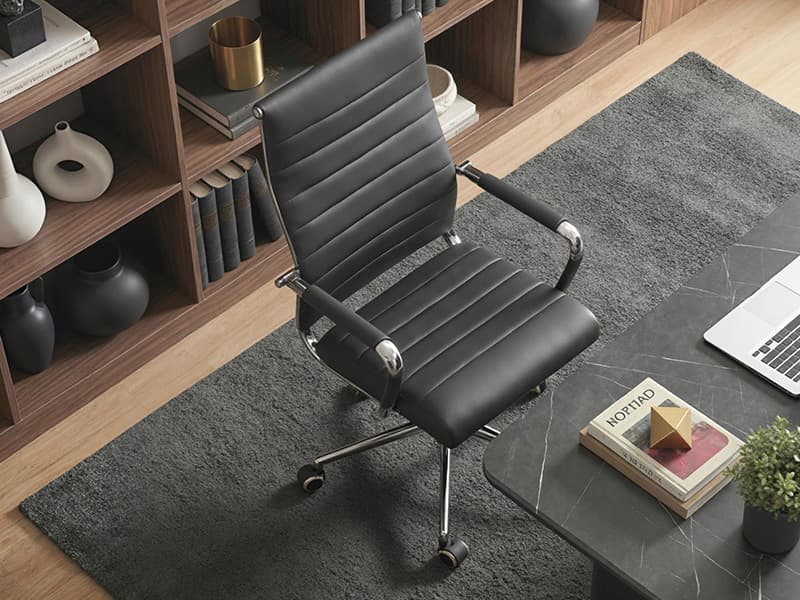 Okeysen Office Desk Chair, Ergonomic Leather Modern Conference Room Chairs, Executive Ribbed Height Adjustable Swivel Rolling Chair for Home Office. (Black)