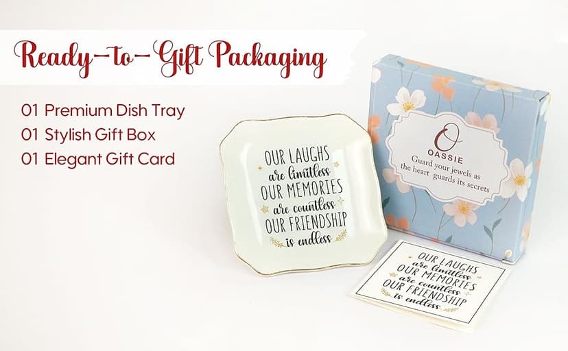 OASSIE Christmas Friendship Gifts for Women - Decorative Trinket Dish 4"x4" Ceramic Jewelry Dish Tray - Christmas Birthday Gifts for Best Friends Women Friendship Bestie BFF Sister, Friend Gift