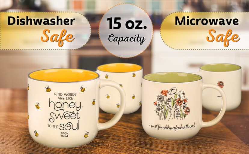 Christian Art Gifts Sage Green Floral Ceramic Coffee Mug – 15 oz. Microwave and Dishwasher-safe Inspirational Scripture Coffee and Tea Mug for Friends with Bible Verse: Sweet Friendship –Proverbs 27:9