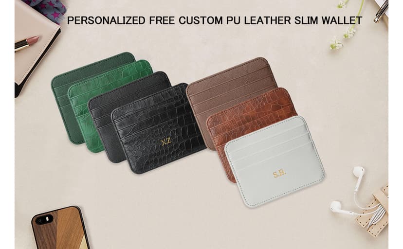 Custom Personalized Credit Card Holder Wallet – Slim PU Leather Card Case with Custom Name or Initials – Front Pocket Wallet for Men & Wome,Gifts (Crocodile pattern, brown)