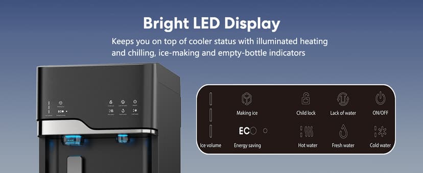 Self Cleaning Hot and Cold Bottom Load Water Cooler Dispenser with Ice Maker 5 Gal Built-in Bullet Ice Maker 22lbs Daily Capacity Black