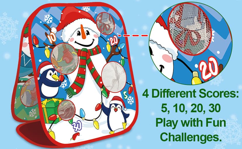 Christmas Party Games for Kids Adults, Bean Bag Toss Game Toys Double-Sided Foldable Cornhole Board with 8 Score Hole Christmas Theme Family Party Supplies Gifts for Carnival Yard Indoor Outdoor