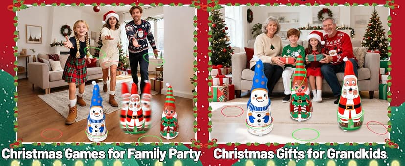 Christmas Games Gifts for Kids Family, Christmas Inflatable Santa, Snowman & Elf Ring Toss Game Set, Office Party Favors Supplies, Indoor Outdoor Carnival Party Decorations Toys
