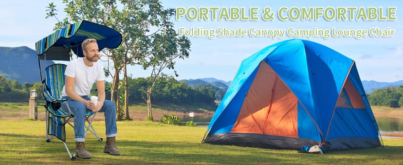 Camping Chair with Adjustable Canopy Shade, Portable Folding Chair with Cup Holder & Side Pocket for Beach, Fishing, Camping - Support 330 LBS (Streak)