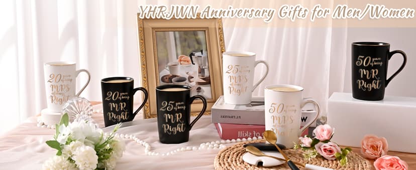 YHRJWN - 50th Wedding Gifts, 50 Years of Being Mr & Mrs Always Right Mug Set, Wedding Gifts Ideas for Parents Couple, 14 Oz with Lids and Gift Box
