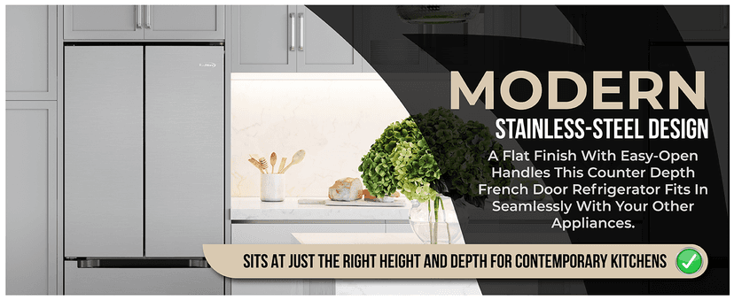 KoolMore 30-Inch and 18.5 cu. ft. Counter Depth French Door Refrigerator with Three Doors and Deep Freezer in Stainless-Steel (KM-RERFDSS-18C)