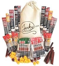 Jerky.com Jerky.com Exotic Meat Sticks Gift Bag | Wild Game Jerky Sampler with Venison, Elk & Wild Boar | 12pc High Protein Meat Snacks Variety Pack | Unique Gift Basket for Men, Dad, Hunters, Outdoorsmen