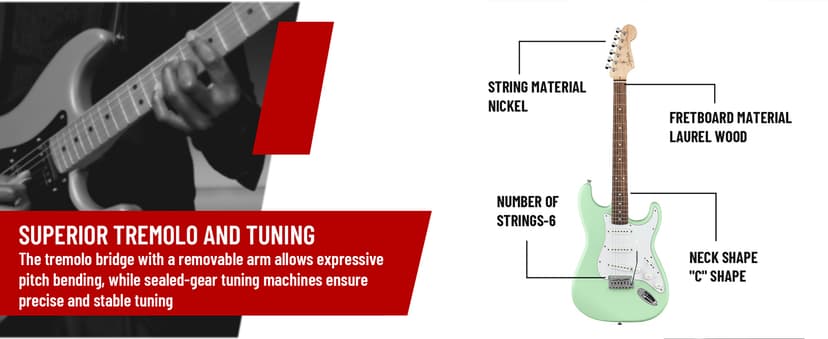 Fender Squier Stratocaster Electric Guitar - Surf Green Bundle with Amplifier, Gig Bag, Cable, Strap, Picks, and Austin Bazaar Instructional Video