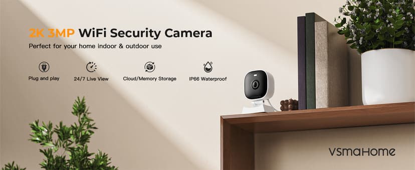 2K Cameras for Home Security,Indoor/Outdoor for Baby/Elder/Pet Monitoring with Phone app,Wired Plug&Play,Color Night Vision,2-Way Audio & 24/7 Recording,Support 128G Card ( Not Included),2-Pack