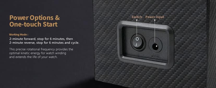 UnaMela Watch Winder for Automatic Watches: Automatic Single Watch Winder Box, Rotating Watch Case in Black Carbon Fiber Leather, Watch Rotator with Japanese Quiet Motor, Battery Powered or AC Adapter