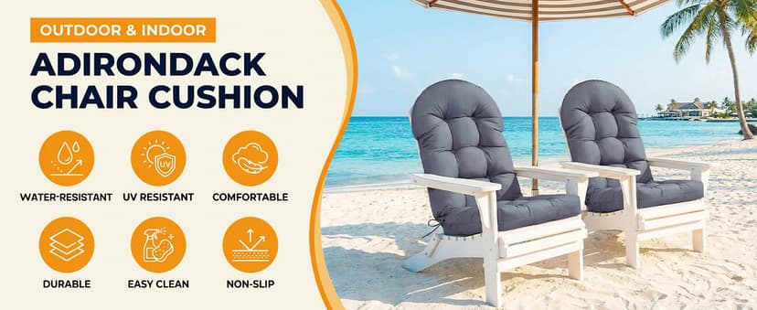 MAGIC ELEPHANT Adirondack Chair Cushion, Memory Foam Outdoor Chair Cushion, Water-Repellent Thick High Back Patio Rocking Chair Pad Seat Cushion Replacement (Gray)