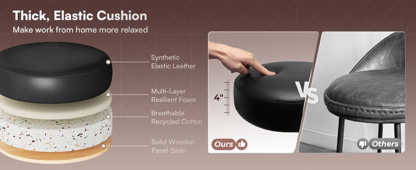 SUPERJARE Drafting Chair with Back, Adjustable Foot Rest Rolling Stool, Multi-Purpose Office Desk Chair, Thick Seat Cushion for Home Bar Kitchen Shop - Black