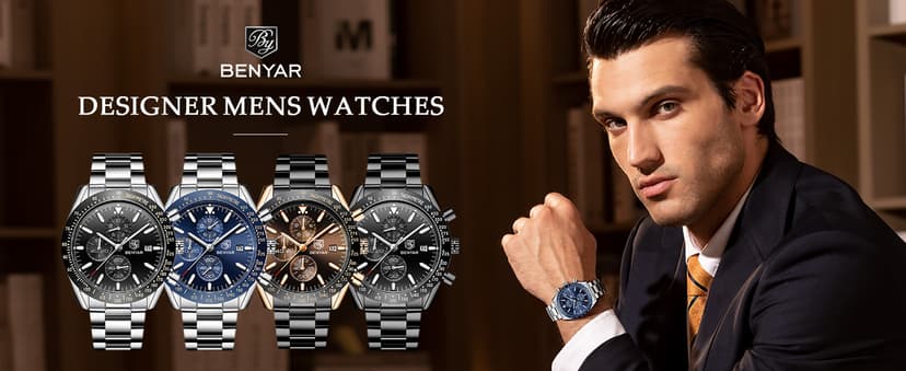BENYAR BY BENYAR Watch for Men Analog Quartz Chronograph Waterproof Luminous Designer Mens Wrist Watches Business Work Sport Casual Dress Watch with Silicone Strap Elegant Gifts for Men