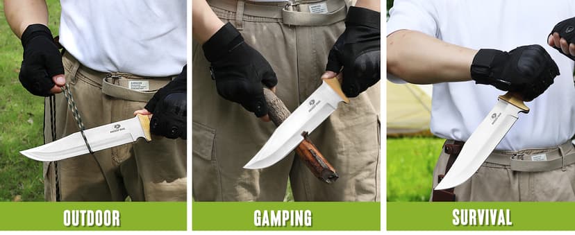 Mossy Oak 14-inch Bowie Knife, Full-tang Fixed Blade, Wood Handle Hunting Knife with Leather Sheath for Camping, Hiking, Survival