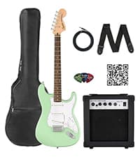 Fender Squier Stratocaster Electric Guitar - Surf Green Bundle with Amplifier, Gig Bag, Cable, Strap, Picks, and Austin Bazaar Instructional Video