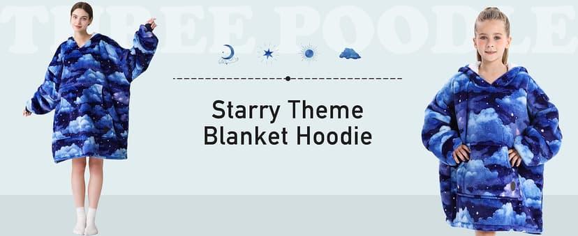 THREE POODLE Wearable Blanket Hoodie for Women, Oversized Sherpa Sweatshirt Blanket for Adults Men, Cozy Hooded Blankets, Gifts for Teen Girls Women Mom Sister