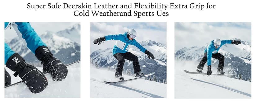 SKYDEER Waterproof Premium Deerskin Leather Ski Mittens with 150G 3M Thinsulate, Ultra Soft & Durable & Warm (SD8650M)