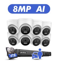 ANNKE 8CH 2MP Security Camera System, 8 Channel H.265+ DVR Recorder, AI Human/Vehicle Detection, 4X 1080P Cams with Smart Dual Light Color Night Vision for Home & Business Surveillance, IP67, 1TB HDD