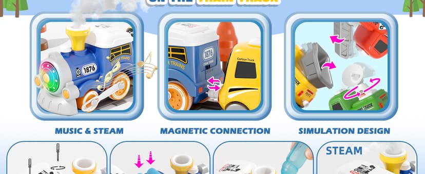 MORECOLL Train Set for Toddlers w/Steam, Music & Lights - First Choo Choo Train for Toddlers, Electric Train Set for Kids, Magnetic Train Toys, Christmas Birthday Gifts for Boys Girls