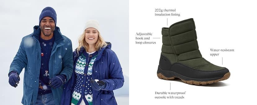 Lands' End Expedition Insulated Winter Boots for Men, Lace Up or Slip On Waterproof Mens Snow Boots, Medium or Wide Width Men's Shoes Size 8 to 13, Black, Brown, Green or Grey